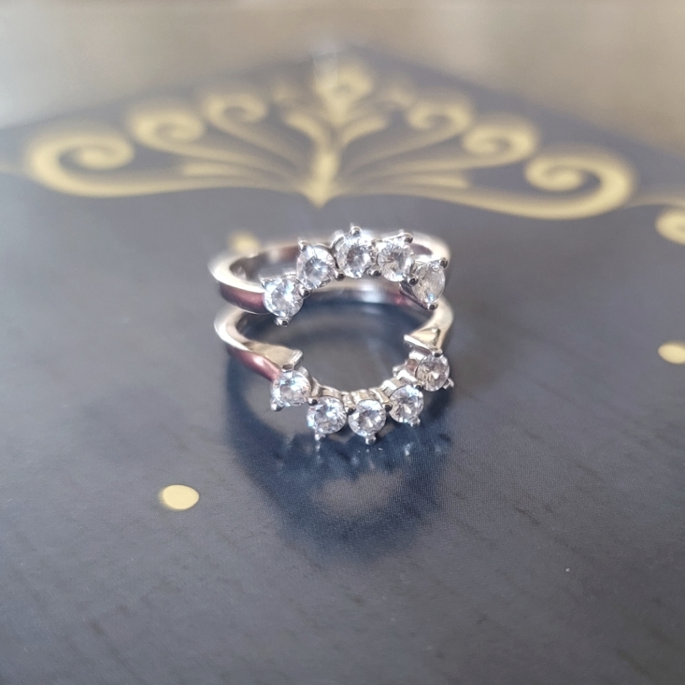 TwoBirch 1 Ct. Round Sunburst Halo Ring Guard in Sterling Silver Cubic Zirconia